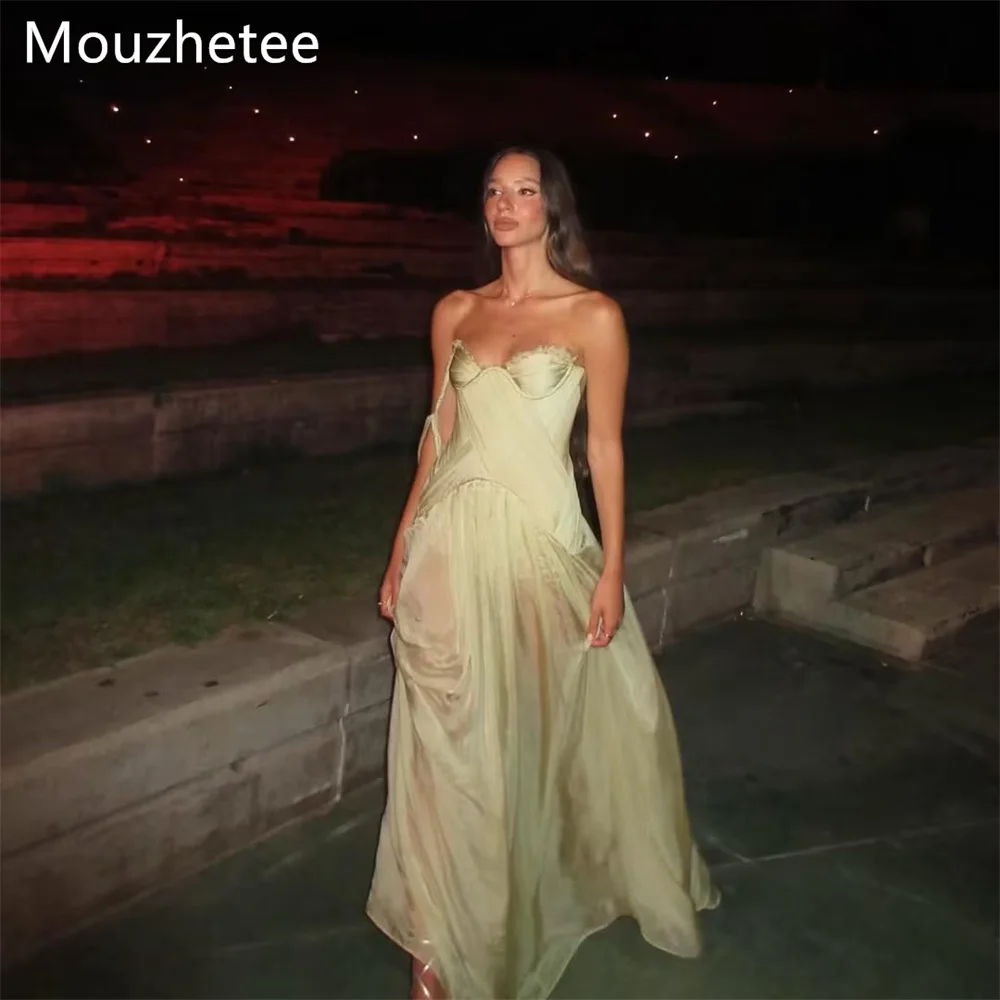 Фото Элегантное вечернее платье Mouzhetee А-силуэта без бретелек, плиссированное, без рукавов, для торжественных мероприятий, блестящее выпускное платье для женщин, на заказ, 2026 №1