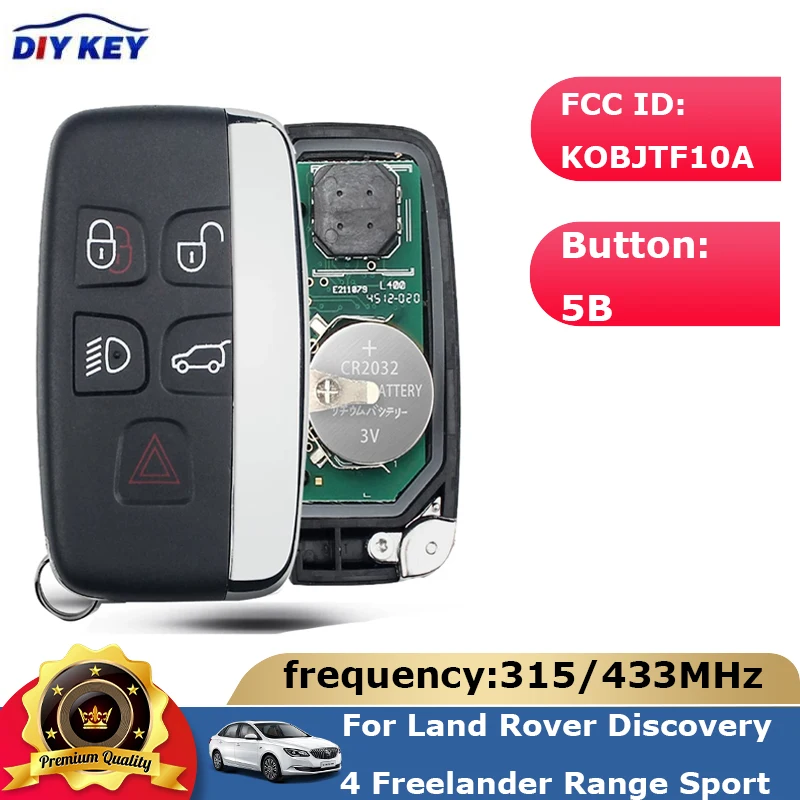 

DIYKEY For Land Rover Discovery 4 Freelander Range Sport Evoque Fob 2012-2017 Car Remote Key 315/433MHz KOBJTF10A With Words