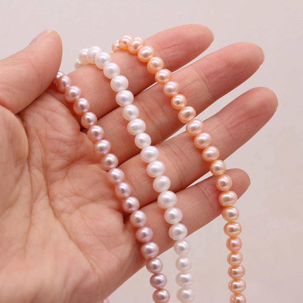 

Real Natural Freshwater Pearl Beads White Round Loose Perles For DIY Craft Bracelet Necklace Accessory Jewelry Making 15" Strand