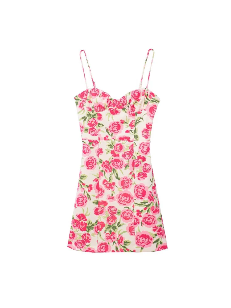 

Женское мини-платье на бретельках, без рукавов, с цветочным принтом