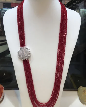 

8 Row Women's fashion zircon accessories clasp DIY accessory red glass crystal necklace 25"