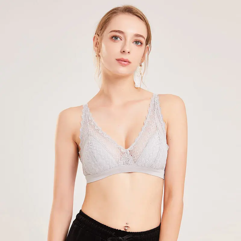 

Women 100% Real Silk Lining with lace outside everyday Comfortable Wireless Wire Free Bra Bralette 2009