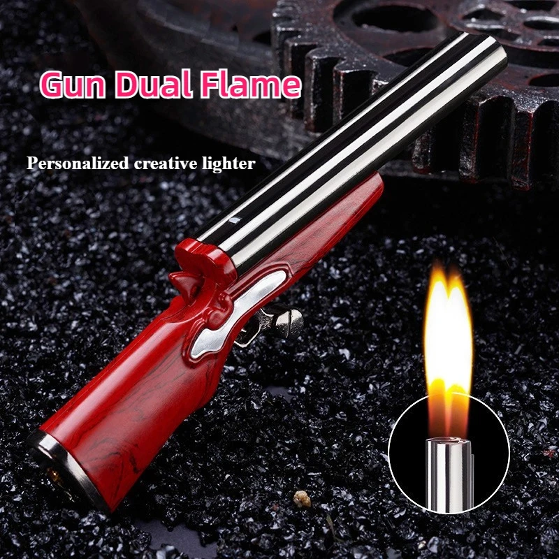 Металлическая мини-пистолет газовая зажигалка с двойным огнем и Бутаном