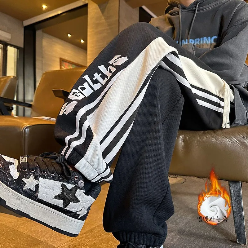 Вафельные спортивные штаны мужские осенние и зимние брюки для подростков