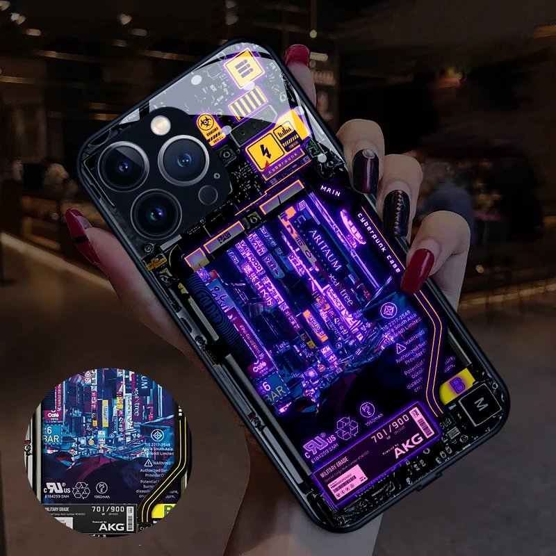 

Cyberpunk Style Smart Luminous Cell Phone Cases New For Iphone 14 cover 14plus 14Pro shell 14proMax voice lighting call flashes