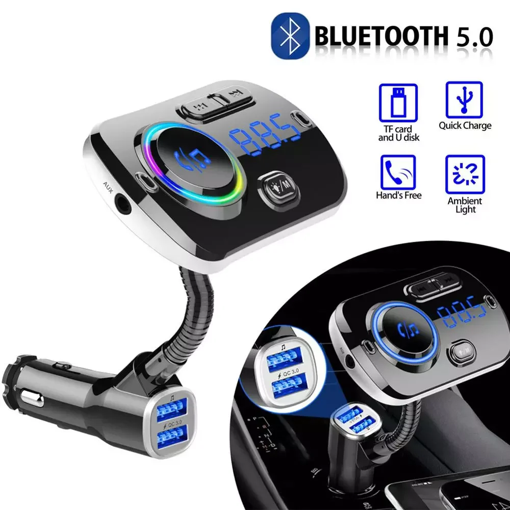 FM Transmitter Bluetooth-compatible 5.0 Fm Modulator USB Car Charger Kit Hands-Free Calling Music Player Night LED Light