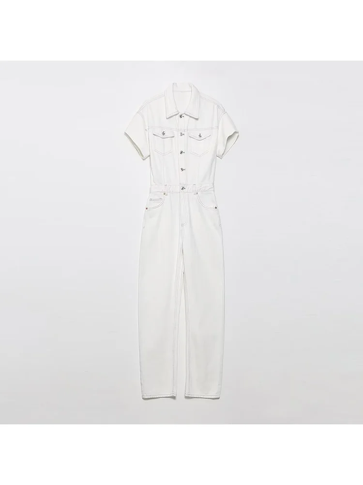 

BM&MD&ZA 8197217 Women 2022 New Fashion Long section cowboy Jumpsuits Vintage lapel short sleeve Female Jumpsuits Mujer 8197/217