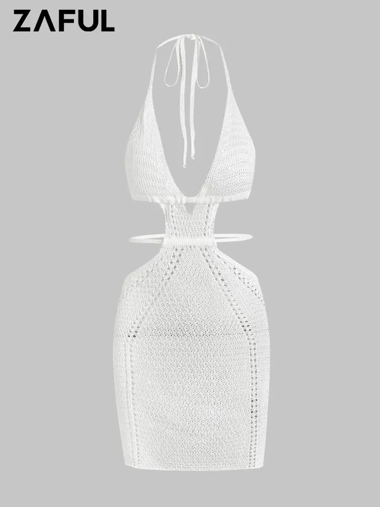 Женское мини-платье для пляжа или отдыха, с открытой спиной
