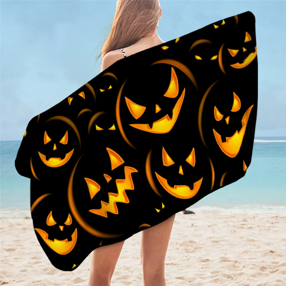 

Пляжное полотенце на Хэллоуин из микрофибры, тыква быстросохнущая для детей, подарки, черная кошка, одеяло для ванной комнаты, конфетная подставка, кемпинг, путешествия, пляж