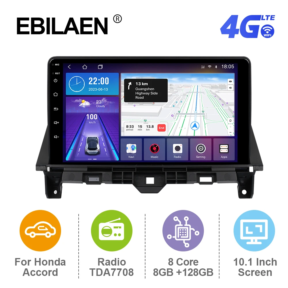 Автомагнитола EBILAEN на Android 12 для Honda Accord 8 2008-2012 мультимедийный плеер с GPS RDS Carplay