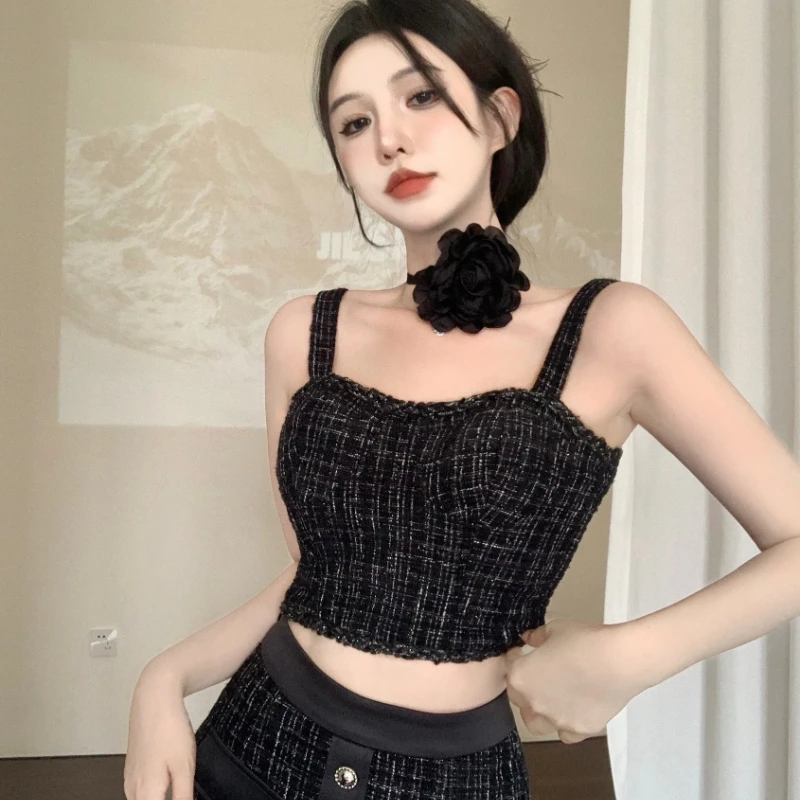 

High Street Small Fragrance Tweed Two Piece Set For Women Vest Tops + Bodycon Skirt Suits Summer HotSweet Sexy 2 Piece Outfits
