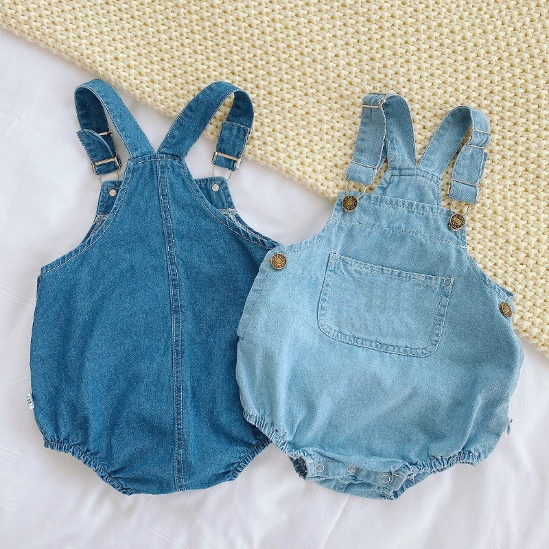 

Breastplate Denim Combo Pants Bib Girl Cowboy Jumpsuit Suspenders Infant Jean Style Solid Boy Blue Korean Overalls Outfits Baby