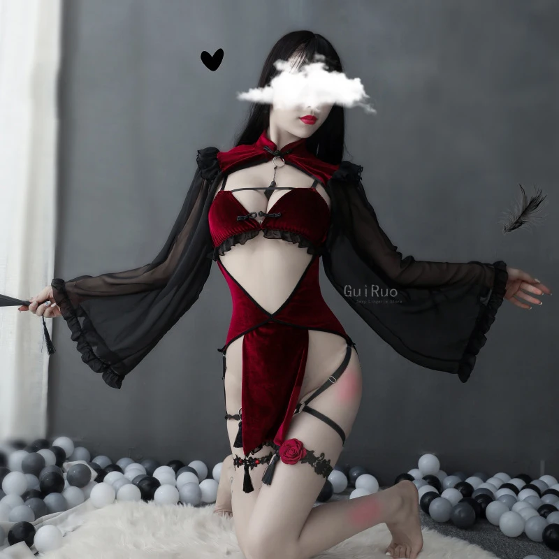 

Костюм для косплея Dark Witch бандажная Униформа аниме, кружевное сексуальное эротическое нижнее белье, комплект для женщин, милое платье служанки с открытой спиной и злого демона