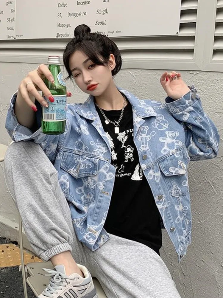 

Женская Повседневная куртка с принтом, элегантная приталенная куртка в Корейском стиле, свободный волшебный ковбойский топ в стиле ретро, 2023