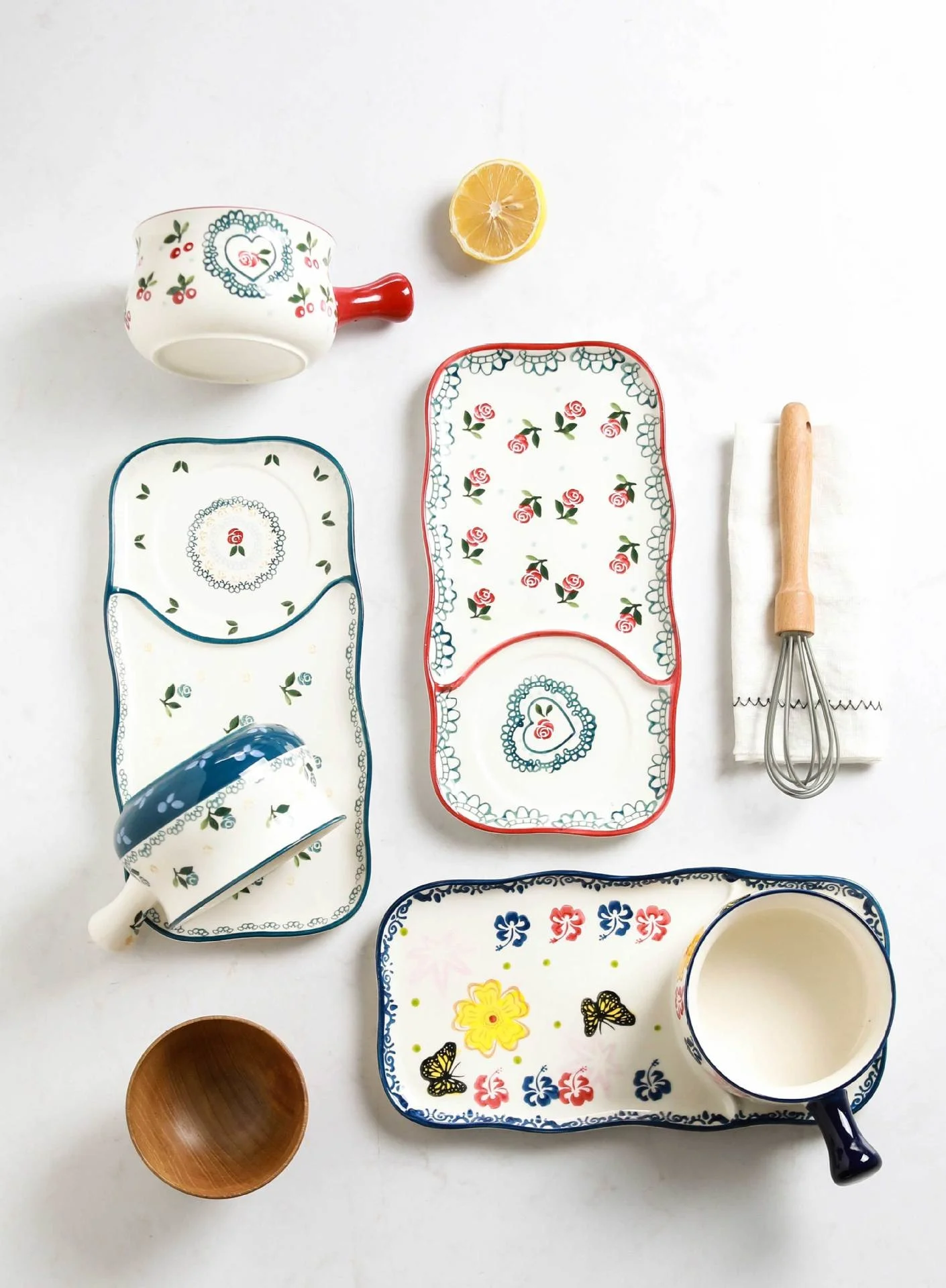 

Современная семейная керамическая посуда, этнический Набор тарелок для завтрака с ручной росписью