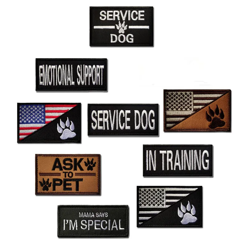

Service Dog Badge ASK Pet Dog Embroidered Hook and Loop Patch K9 Dog Paw Cloth Sticker Set of 10 Don't Pet Me Hat Backpack Decor