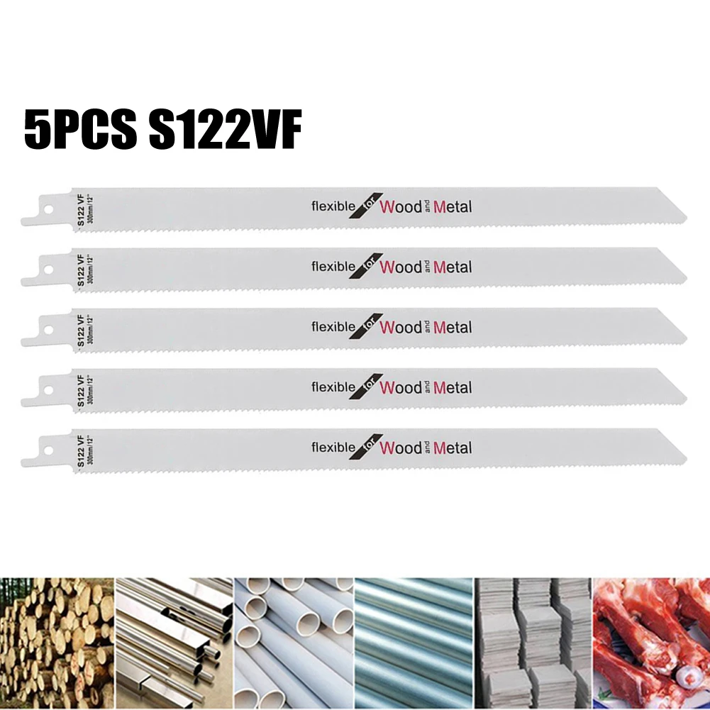 5pcs HCS S122VF 300mm Reciprocating Saw Blade Effective Flexible For Cutting Wood Metal Hardwood Tools Accessories