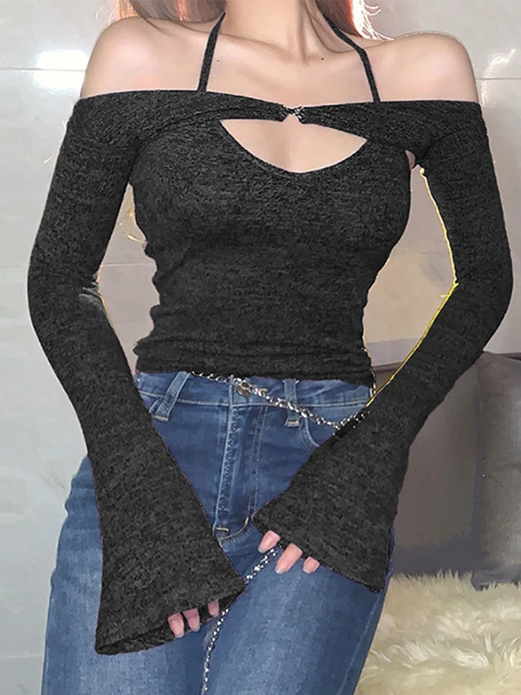 Топ Y2K женские футболки с длинным рукавом топы из 2 предметов лямкой на шее