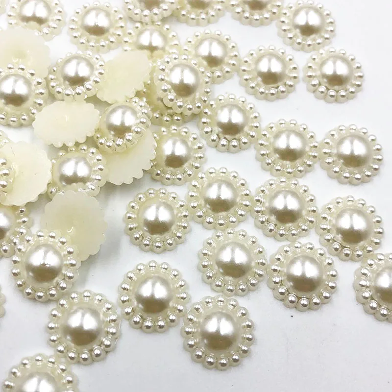 50Pcs/lot 13mm Beige Imitation Pearls Half Round Flatback Beads Wedding Cards Embellishments DIY Decoration | Дом и сад