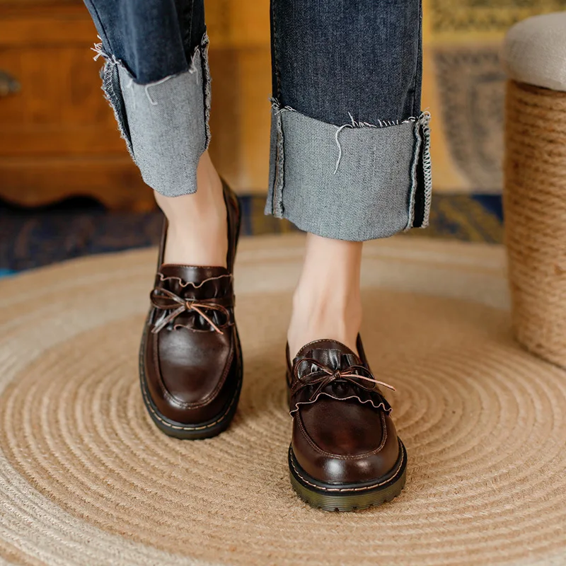 Туфли-оксфорды женские на платформе винтажные броги плоской подошве