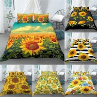 3d sunflower bedding duvet cover set black stripes yellow sunflowers design boys girls bedding sets duvet cover pillowcases