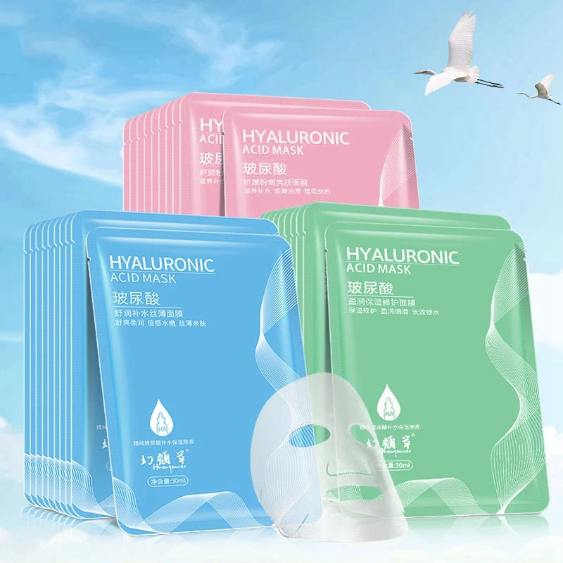 

1PC Facial Hyaluronic Acid Hydrating Mask Moisturizing Shrinking Pores Firming Skin Repair Anti-Aging Brighten Whitening