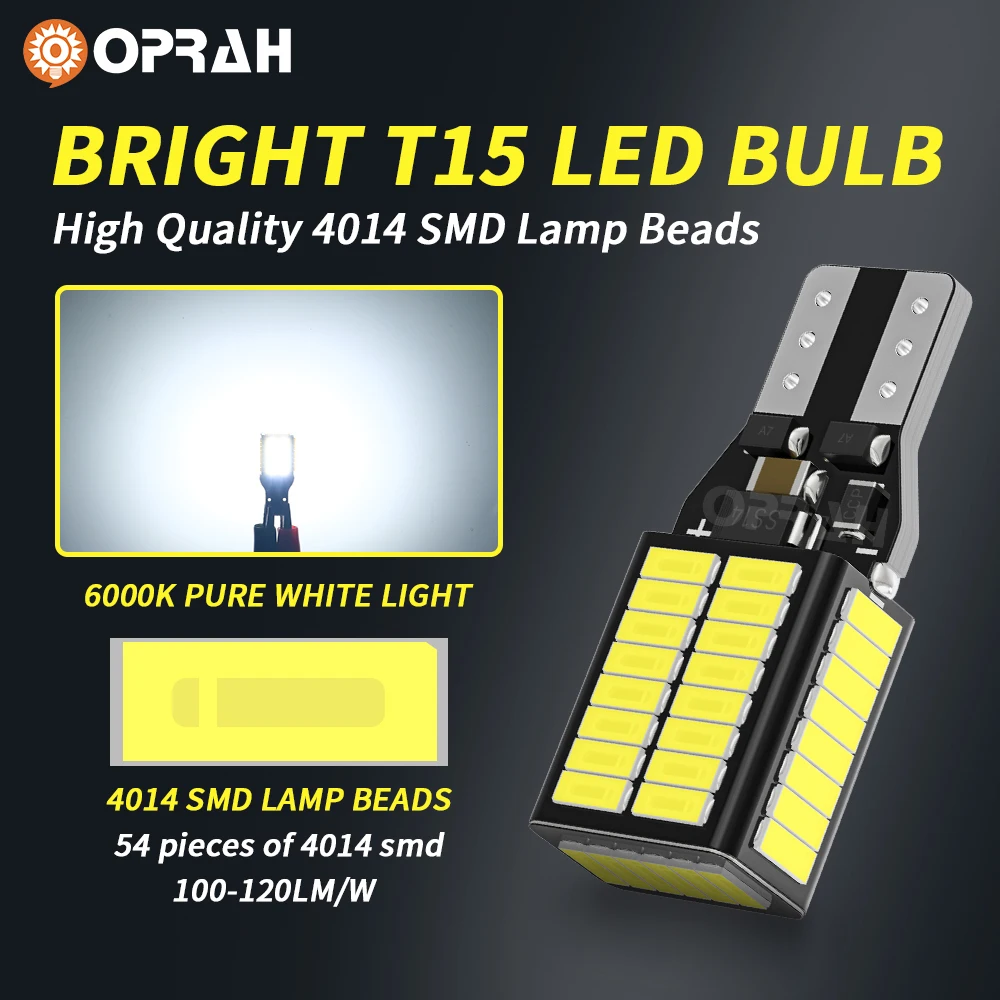 Oprah 2 шт. W16W T15 921 светодиодный фонарь заднего хода Blub Canbus 4014 54SMD резервная лампа для