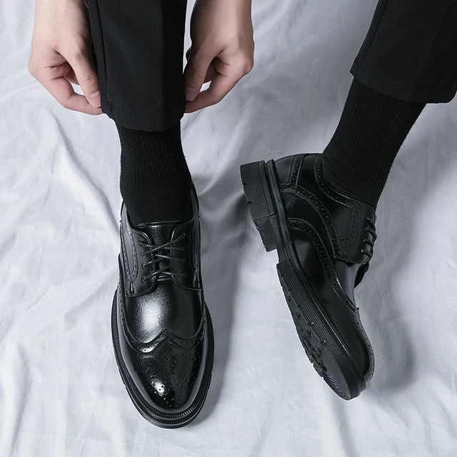 Handmade Men's Wingtip Oxford Shoes Black Leather Brogue Men's Formal Leather Shoes Classic Business Formal Men's Shoes 6