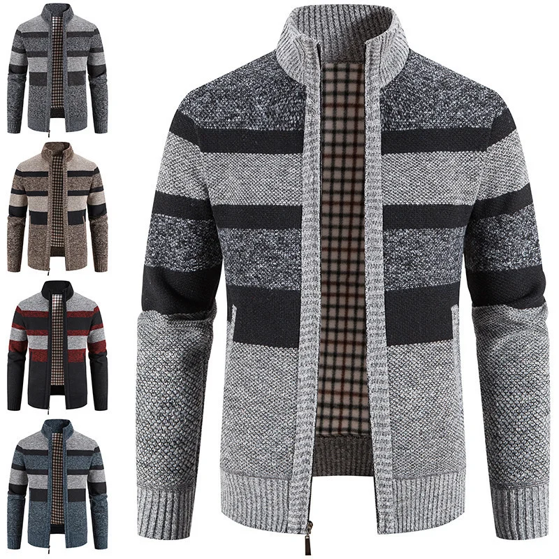 

Мужской свитер, куртки, утепленный вязаный кардиган с воротником-стойкой, большие размеры, Осень-зима 2022