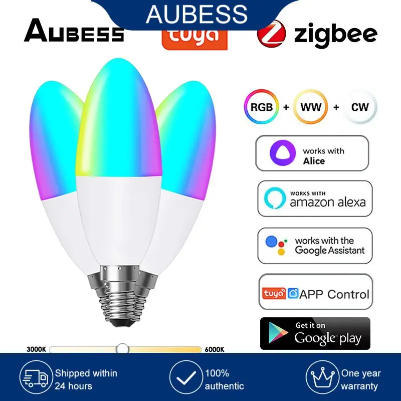 

5w Candle Light Bulbs Tuya Zigbee Voice Control E14 Led Bulb For Alexa Google Home Yandex Alice Dimmable Smart Home Rgbcw