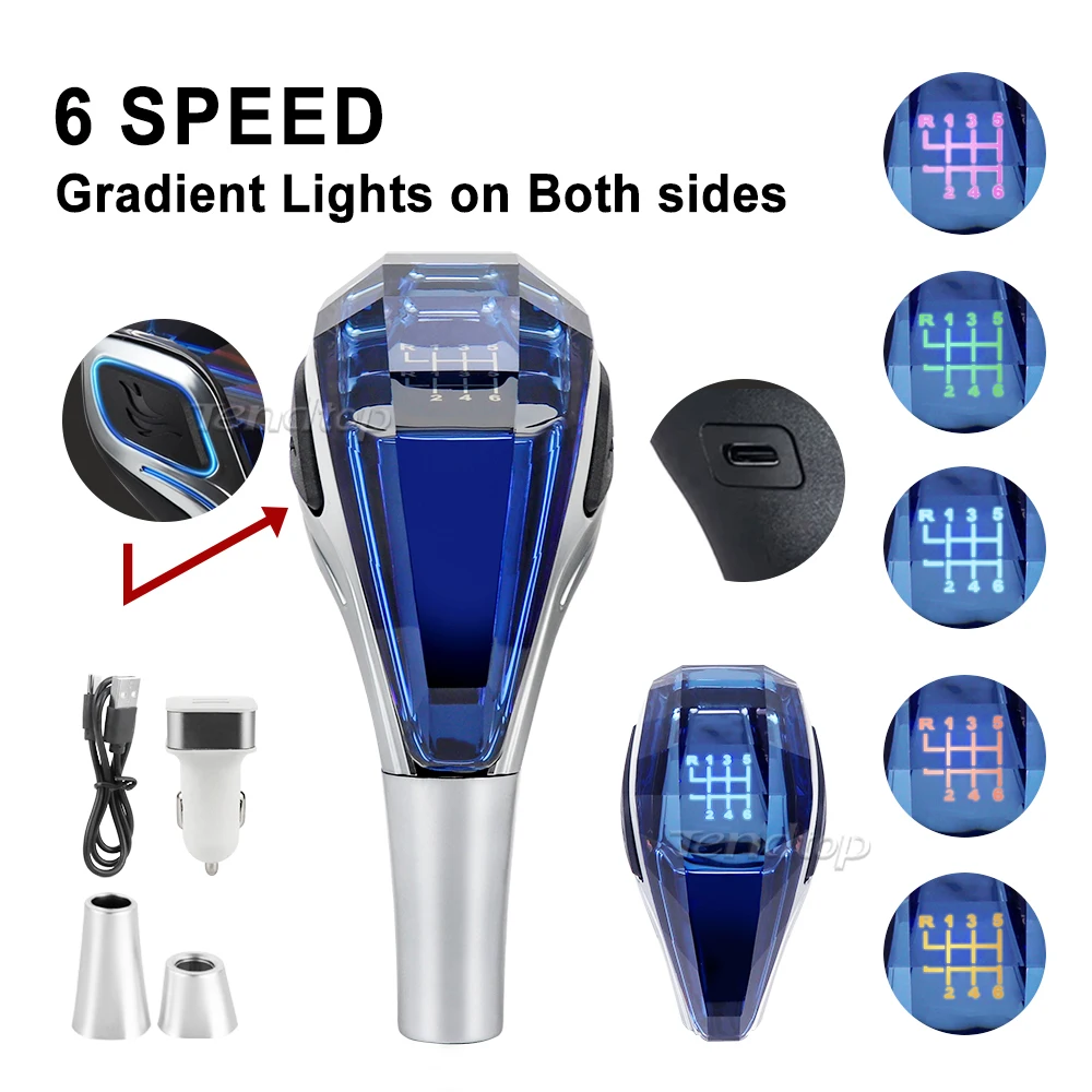 

Автомобильная универсальная хрустальная ручка переключения передач со светодиодной подсветкой для Lada Toyota Renault Honda VW SEAT SKODA 8 10 12 мм, ручка переключения передач с резьбой