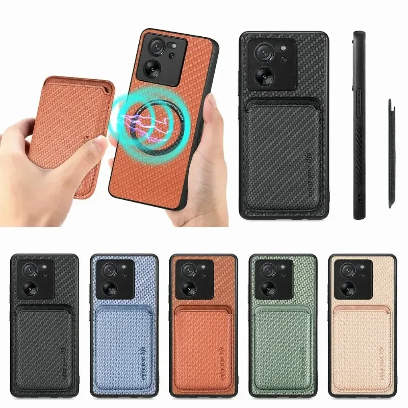 For Xiaomi Mi 14T Pro Wireless Charger Leather Case 15 13T 12T 14Pro Magsafe Wallet Card Holder Phone Cover