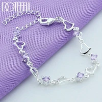 doteffil 925 sterling silver heart purple aaa zircon bracelet for women jewelry engagement party christmas gift