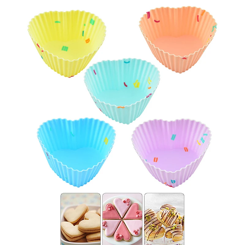 

4 Pcs Heart Shaped Cake Cups Cake Muffin Cups Cookie Tart Jelly Mould Home Kitchen Reusable DIY Baking Tools