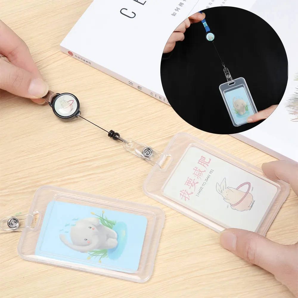 Cartoon Cute Retractable Name Badge Holder Work Card Bank Credit Card ID Business Case Students Bus Card Case With Lanyard