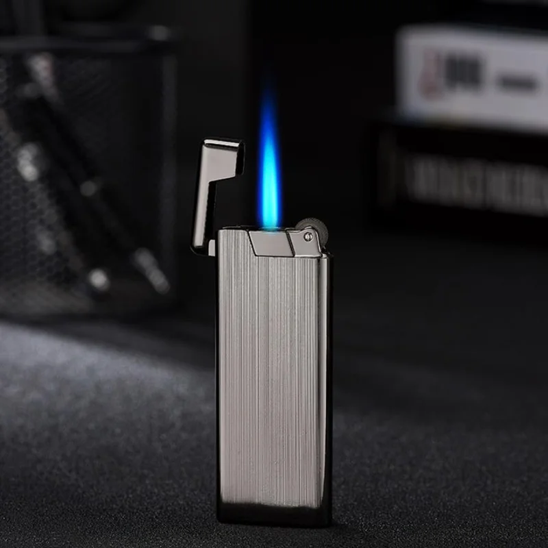 Grinding Wheel Gas Lighter Turbo Butane Torch Windproof Ultra-Thin Outdoor Ignition Jet Metal Cigar Lighters Smoking Accessorie