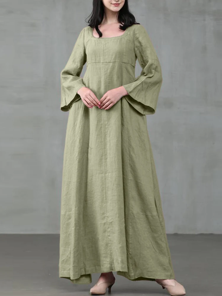 2022 женское осеннее платье ZANZEA винтажный сарафан с квадратным воротником и