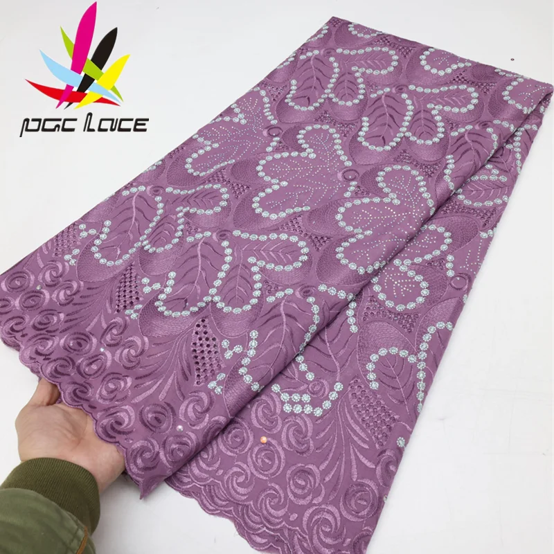 

PGC Swiss Voile Lace In Switzerland Cotton High Quality African Embroidered Lace Fabric With Stones For Nigerian Party LY2054