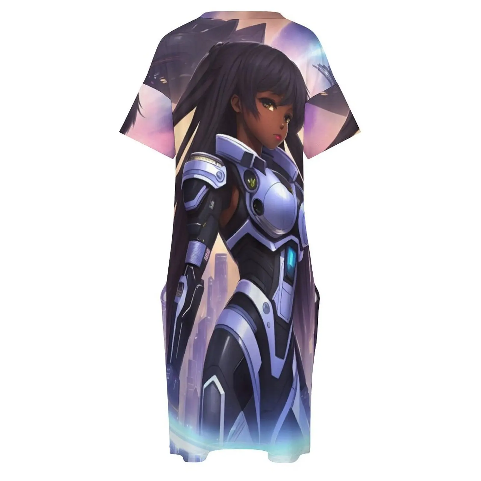 Final Frontier Gworl черное аниме девушка свободное платье с карманами длинными рукавами