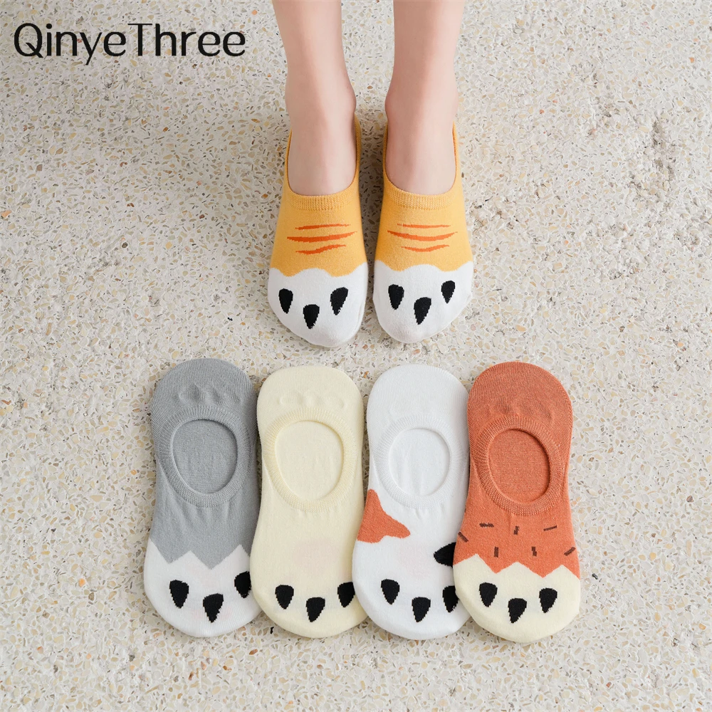 

3/5 Pairs/Lot Women's Funny Cute Cartoon Animal Cat Paw Invisible Socks Girls' Kitten Claw No-Slip Short Sokken Dropship