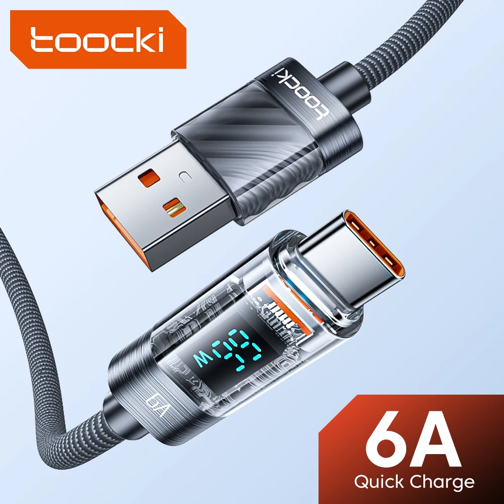 

Toocki 6A PD Transparent USB To Type-C Cable 66W Fast Charge Display For Samsung Huawei Xiaomi Oneplus Oppo Vivo Realme Poco F4