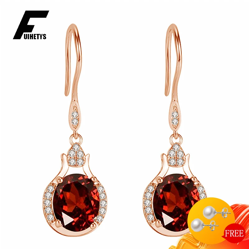 

925 Silver Jewelry Drop Earrings for Women Fashion Inlaid Ruby Amethyst Zircon Gemstones Wedding Engagement Party Gifts Earring
