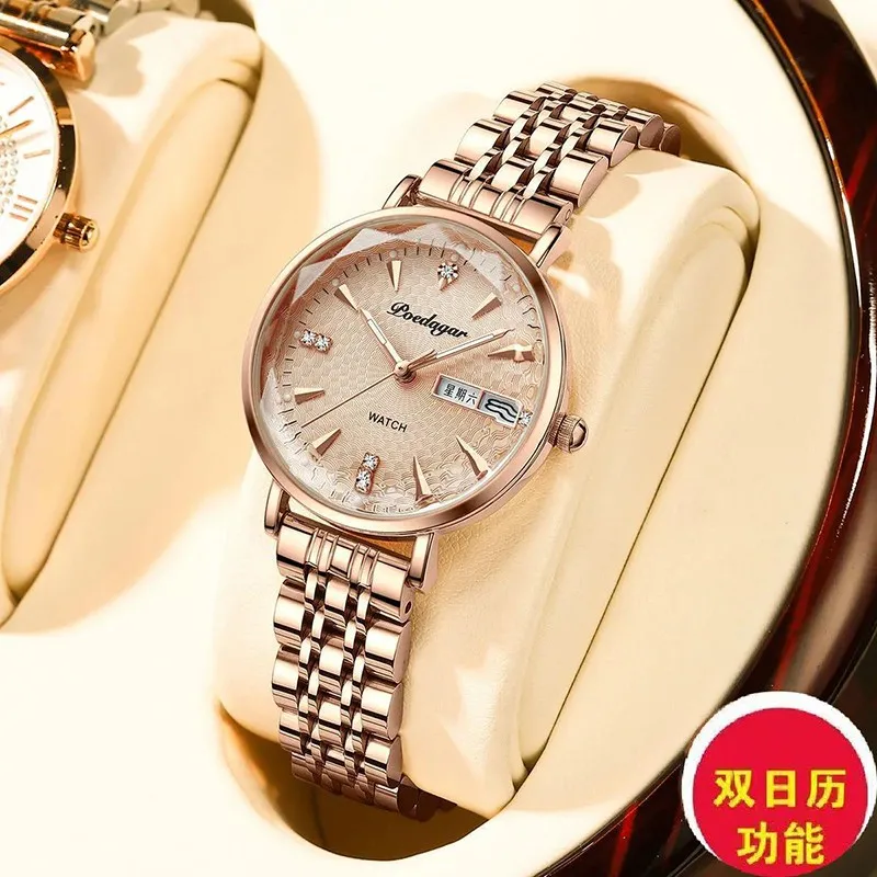 2023 New Women's Watch Waterproof Night Glow Calendar Texture Dial Diamond Design Mirror Face Fashion Women's Watch
