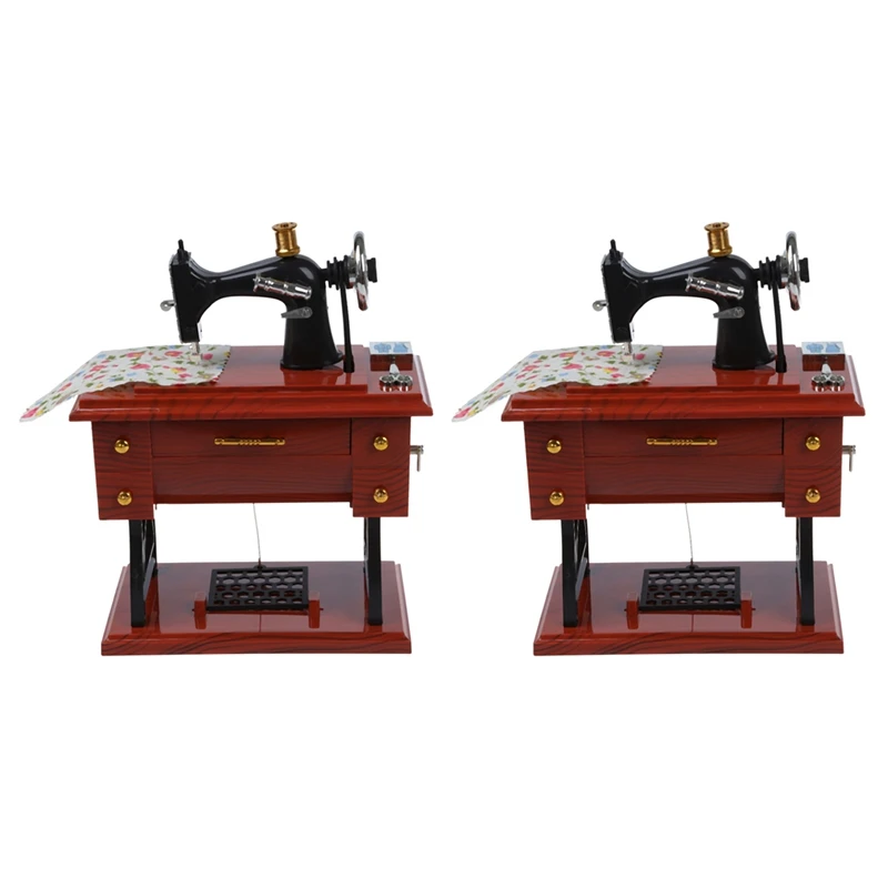 

2X Wind Up Vintage Mini Sewing Machine Style Mechanical Music Box