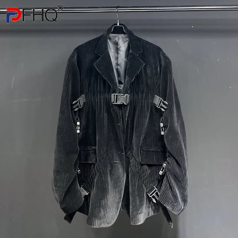

Модные Винтажные нишевые дизайнерские вельветовые мужские куртки PFHQ, высококачественные Элегантные Осенние блейзеры на пуговицах, темно-синего цвета 21F1145