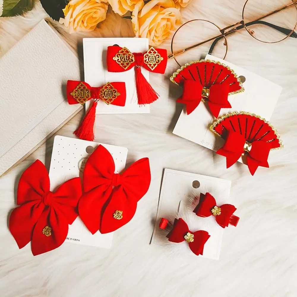 

Heart Red Hairpins Headwear Children Hairpins Bow Hair Ring Hair Rope Chinese New Year Hairpins Kids Bow Hair Clips