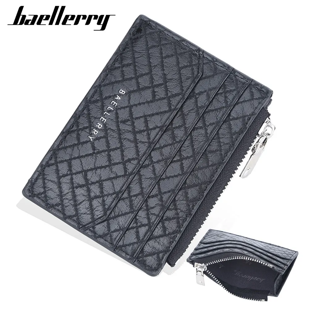

Baellerry Mini Slim Card Holder Men Wallet Zipper Card Holders High Quality PU Leather Simple Male Purse ID Card Holder For Men