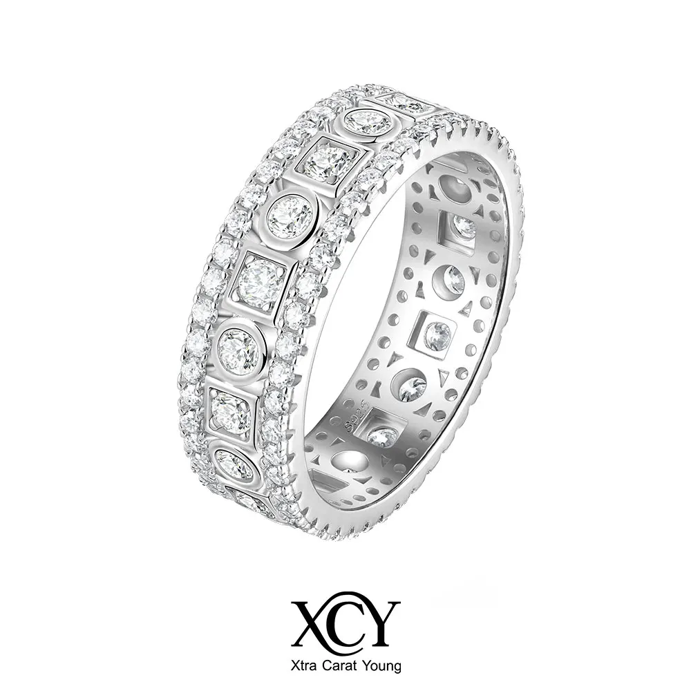 Фото Кольцо XCY Moissanite Full Eternity Band унисекс, с разнообразными огранками, из серебра 925 пробы, штабелируемое, свадебное, с имитацией бриллиантов, изысканное ювелирное украшение, подарок №1
