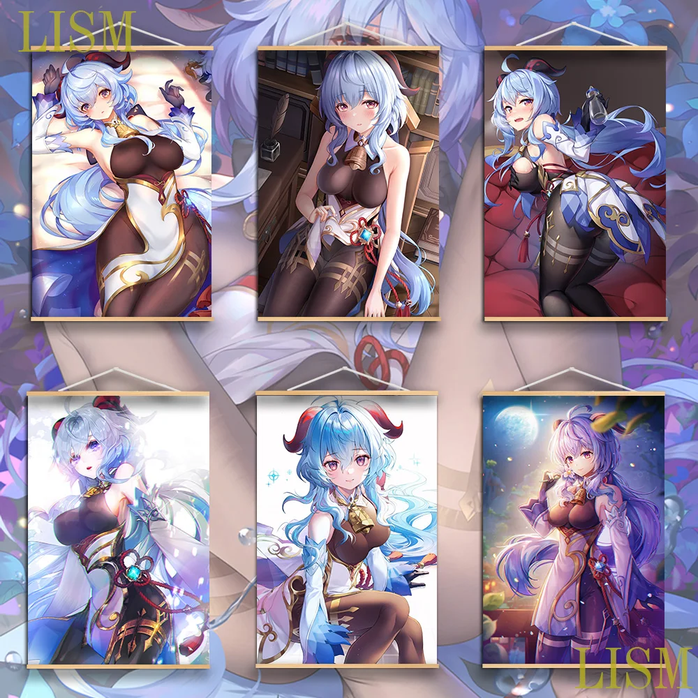 

Game Genshin Impact Ganyu Anime manga wall Poster solid wood hanging scroll with canvas painting