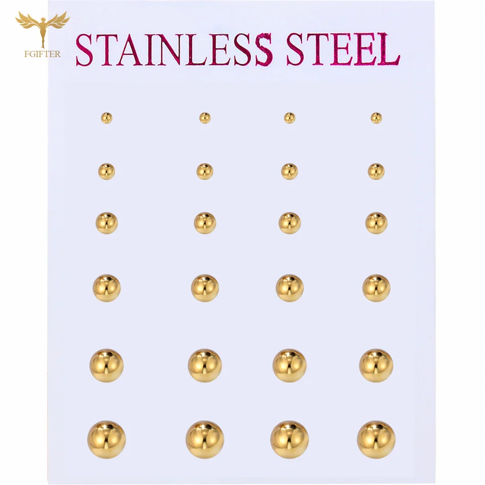 Minimalist Stud Earrings for Women Men Teen 2-7mm Mixed Size Solid Ball Earrings Set Small To Big Golden Stainless Steel Jewelry